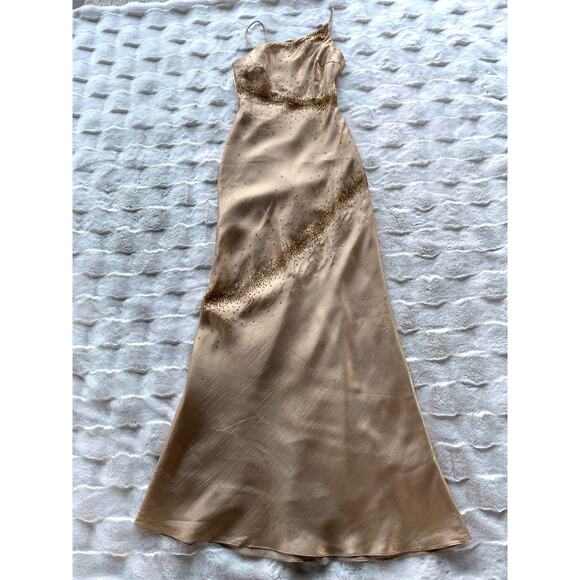 🔥Vintage Y2K Asymmetrical Neck Beaded Embellished Open Back Formal Party Dress - Picture 10 of 16